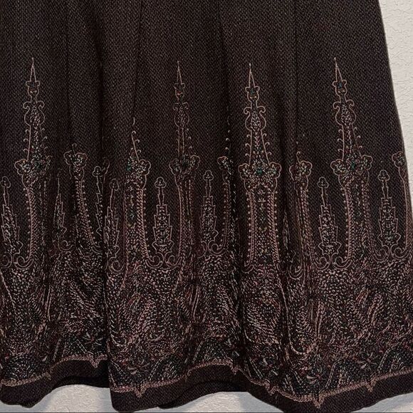 Ann Taylor LOFT- Brown Tweed Embroidered Hemline Women’s Lined Skirt, Size 10 - Picture 3 of 11